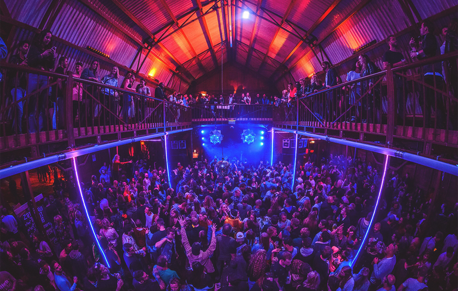 Crowd dancing at an Amsterdam Dance Event (ADE) venue