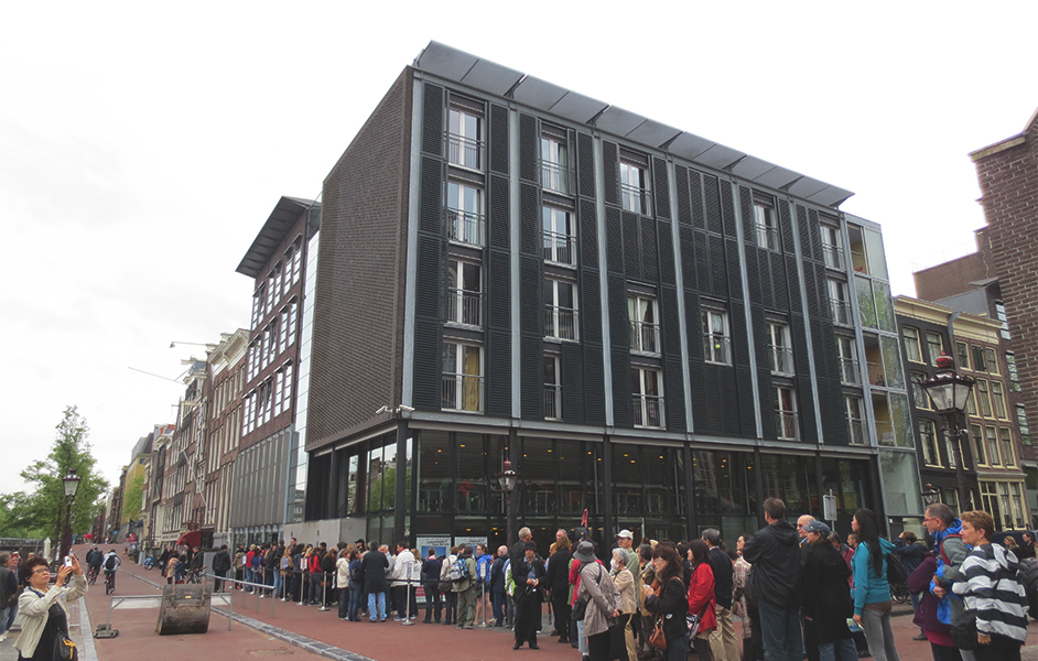 Exterior view of Anne Frank House in Amsterdam, a historic site in May