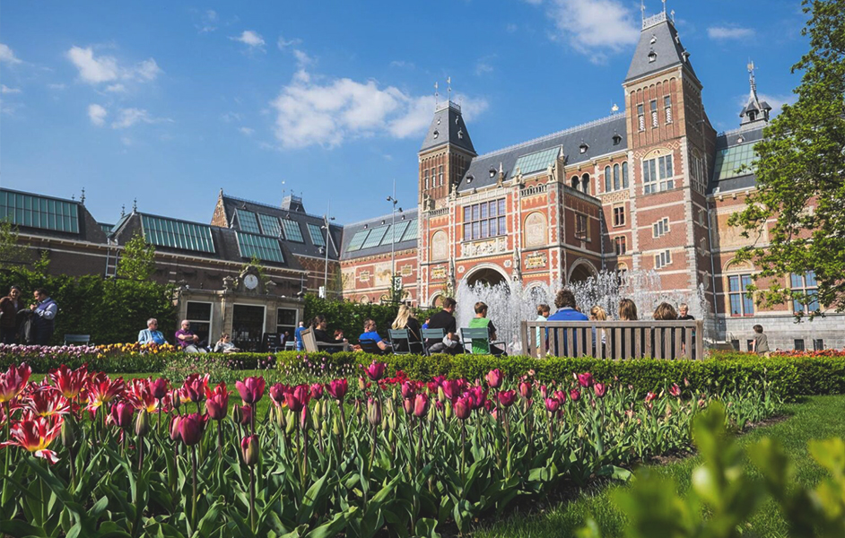 Rijksmuseum Amsterdam with visitors in May