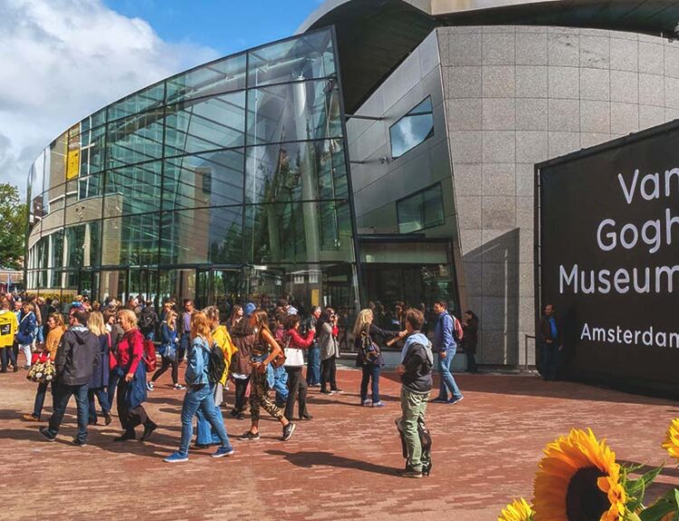 amsterdam van gogh museum tickets with visible entrance and visitors outside, representing ticket access