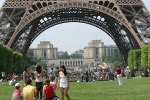 things to do in paris with family- Family visiting Eiffel Tower in Paris for a fun day out