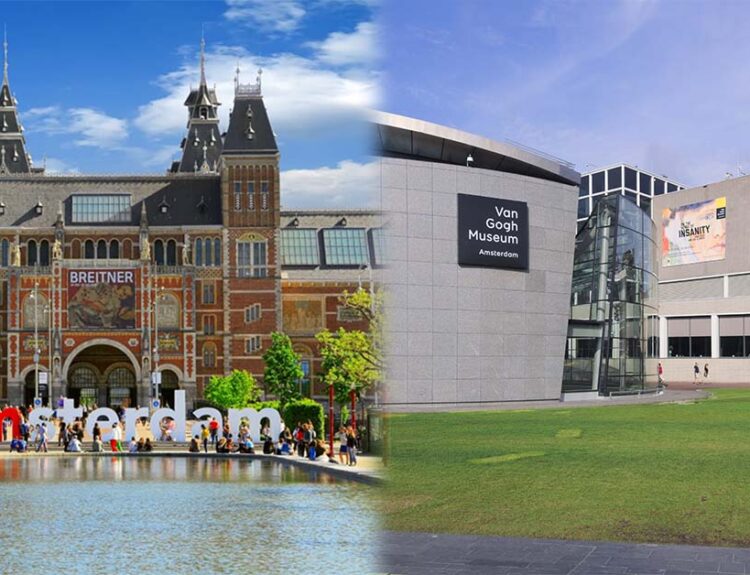 Rijksmuseum Vs Van Gogh Museum - Side-by-side comparison of the Rijksmuseum and Van Gogh Museum exteriors, highlighting their architectural styles